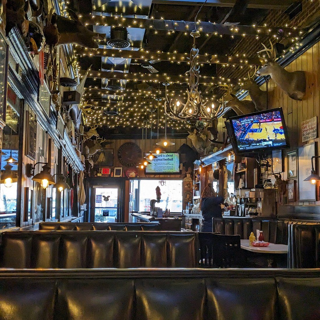 Tune Inn dive bar interior, deer heads on the wall